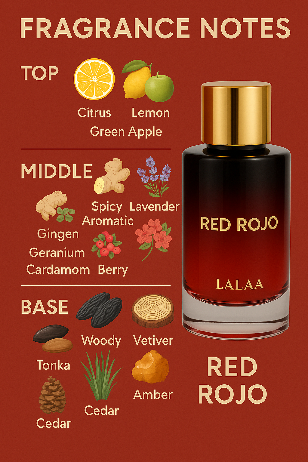 LALAA Red Rojo Perfume | India's Sexiest Unisex Eau De Parfum | Bold, Spicy & Seductive Fragrance | Long-Lasting | 50ml