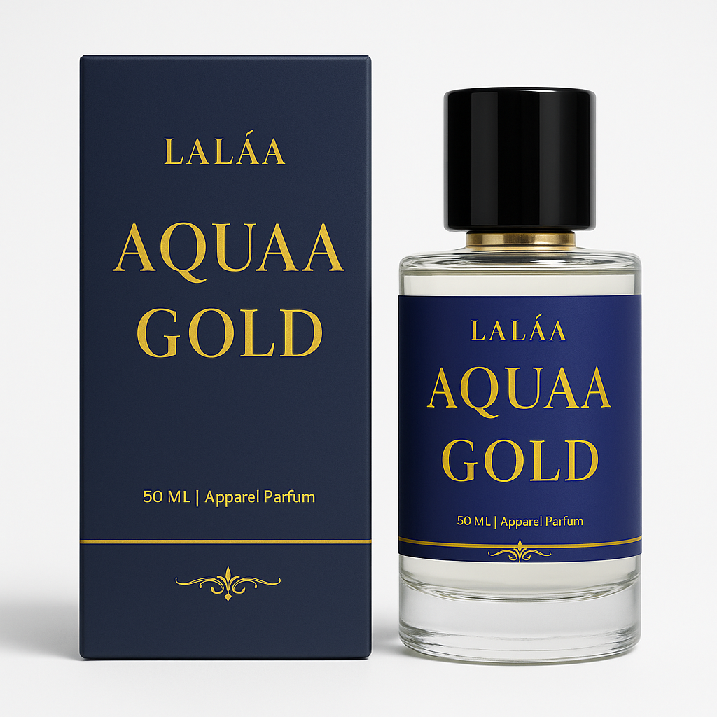 LALAA AQUAA GOLD Apparel Unisex Perfume – Long Lasting Eau de Parfum with Citrus, Sea & Woody Notes – Premium Fragrance for Men & Women – 50ml