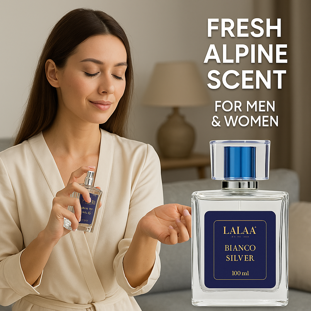 LALAA Bianco Silver Eau de Parfum – 100ml | Fresh, Clean, Long-Lasting Scent | Unisex Luxury Perfume for Men & Women | Uplifting Citrus & Musk Notes
