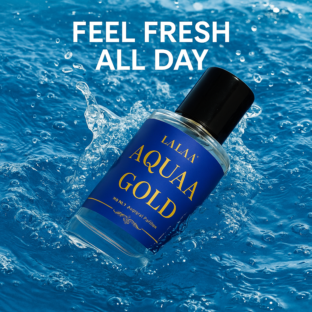 LALAA AQUAA GOLD Apparel Unisex Perfume – Long Lasting Eau de Parfum with Citrus, Sea & Woody Notes – Premium Fragrance for Men & Women – 50ml