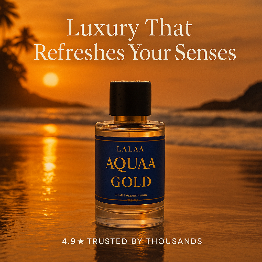 LALAA AQUAA GOLD Apparel Unisex Perfume – Long Lasting Eau de Parfum with Citrus, Sea & Woody Notes – Premium Fragrance for Men & Women – 50ml