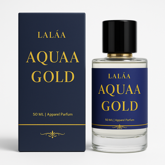 LALAA AQUAA GOLD Apparel Unisex Perfume – Long Lasting Eau de Parfum with Citrus, Sea & Woody Notes – Premium Fragrance for Men & Women – 50ml