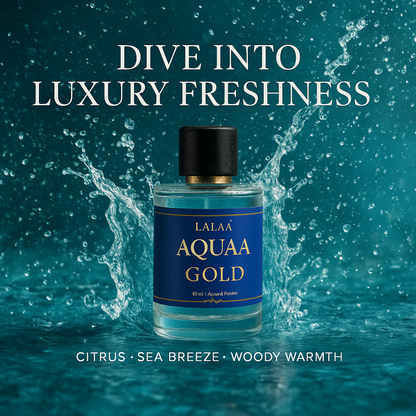 LALAA AQUAA GOLD Apparel Unisex Perfume – Long Lasting Eau de Parfum with Citrus, Sea & Woody Notes – Premium Fragrance for Men & Women – 50ml