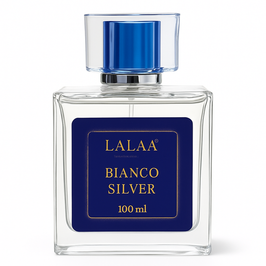 LALAA Bianco Silver Eau de Parfum – 100ml | Fresh, Clean, Long-Lasting Scent | Unisex Luxury Perfume for Men & Women | Uplifting Citrus & Musk Notes