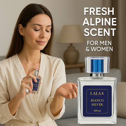 LALAA Bianco Silver Eau de Parfum – 100ml | Fresh, Clean, Long-Lasting Scent | Unisex Luxury Perfume for Men & Women | Uplifting Citrus & Musk Notes
